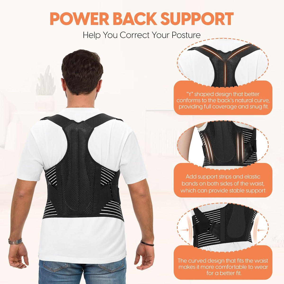 Korex Ergonomic Back Brace & Posture Corrector – Adjustable Spine & Lumbar Support
