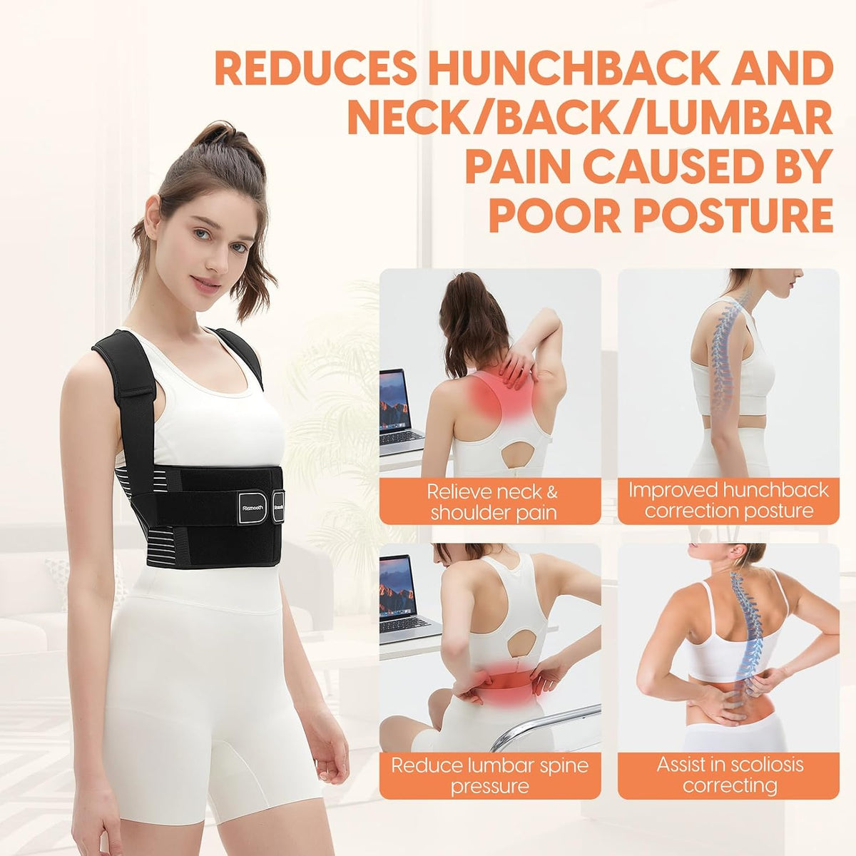 Korex Ergonomic Back Brace & Posture Corrector – Adjustable Spine & Lumbar Support